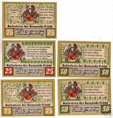 5 Banknoten Notgeld der Gemeinde Frücht 1922