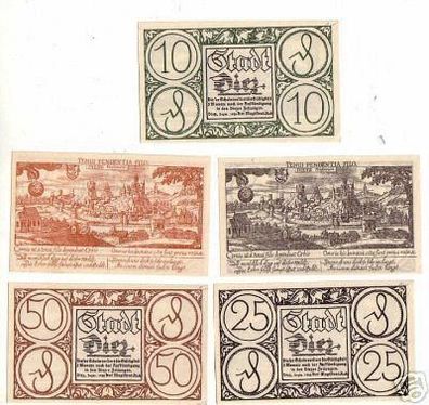 5 Banknoten Notgeld der Stadt Diez 1920