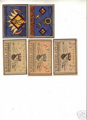 5 Banknoten Notgeld der Stadt Vegesack 1921
