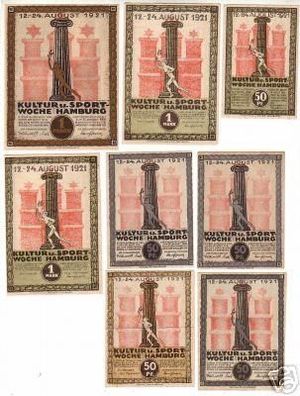 8 Banknoten Notgeld Hamburg Kultur- und Sportwoche 1921