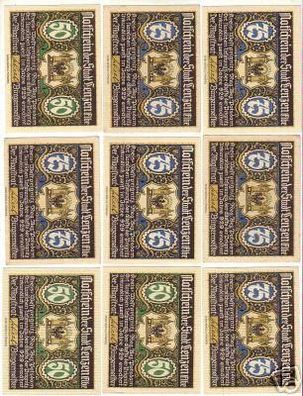 9 Banknoten Notgeld der Stadt Lenzen Elbe um 1920