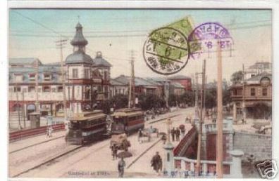 06808 Ak Tokyo Japan Straße mit Straßenbahnen 1912