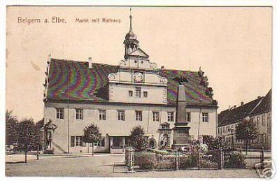 07957 Ak Belgern a. Elbe Markt mit Rathaus 1909