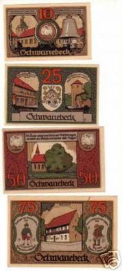 4 Banknoten Notgeld der Stadt Schwanebeck 1921