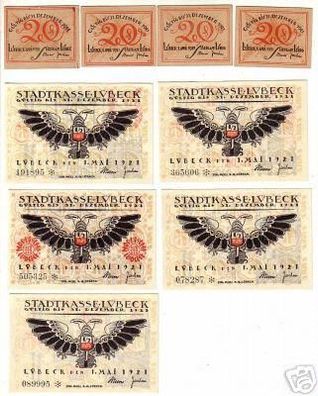 9 Banknoten Notgeld der Stadt Lübeck 1921