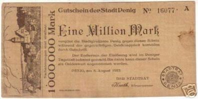 seltene Banknote Inflation 1 Million Stadt Penig 1923