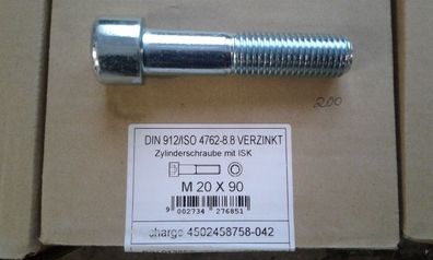 DIN 912 Zylinderschrauben mit Innensechskant, M 20 x 90 8.8 VZ 5 Stk