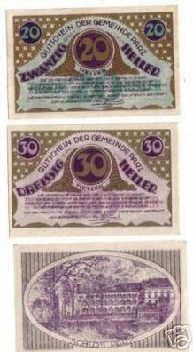3 Banknoten Notgeld der Gemeinde Parz 1920