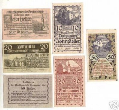 6 Banknoten Notgeld Marktgemeinde Traismauer 1920