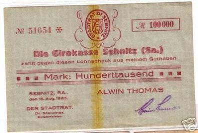 seltene Banknote Inflation Alwin Thomas Sebnitz 1923