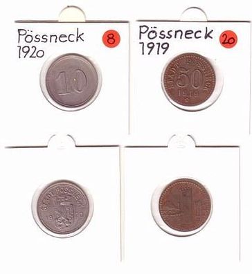 10 & 50 Pfennig Münze Notgeld Stadt Pössneck 1919/20
