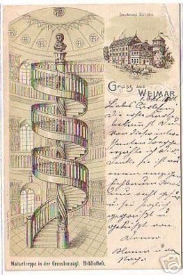 17339 Ak Gruß aus Weimar Naturtreppe Bibliothek 1901