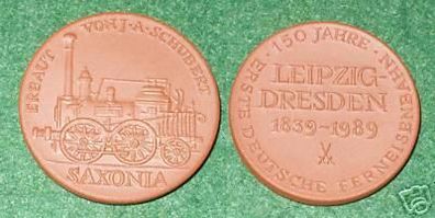 schöne Porzellanmedaille 150 Jahre Eisenbahn 1989