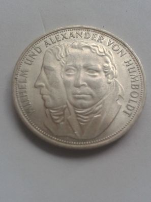 5 Mark 1967 Deutschland Silber Alexander und Wilhelm Humboldt bankfrisch-stempelglanz