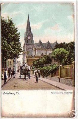 16788 Ak Friedberg i.H. Färbergasse & Stadtkirche 1900