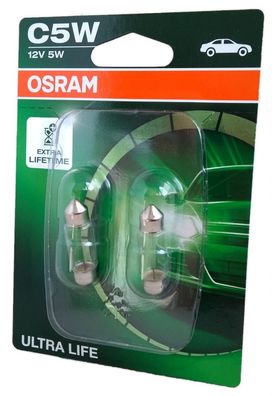 C5W OSRAM Ultra Life Extra Lifetime bis zu 4 fache Lebensdauer 2er 6418ULT-02B
