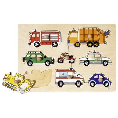 Steckpuzzle Verkehrsmittel Fahrzeuge Müllauto Feuerwehr Puzzle goki Holzpuzzle 57996