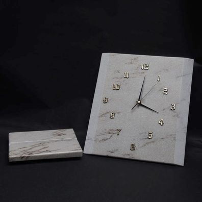 Einzelstück Küchen-uhr mit Uhrhalterung Tisch-uhr Marmor "Unikat"