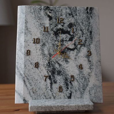 Wanduhr Granitset Küchenuhr mit Uhrhalterung Granituhr Granit Viscont white