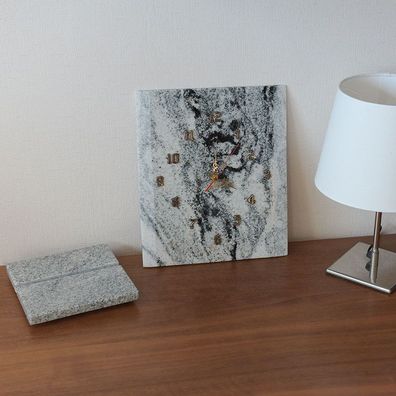 Wanduhr Tablet-Ständer 2 in 1 Granitset Küchenuhr Granit Viscont white