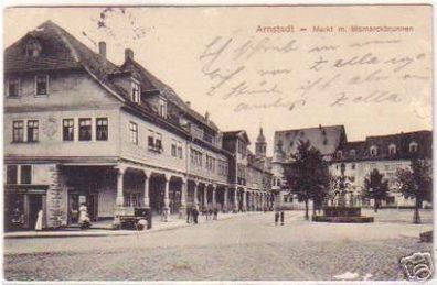 18437 Ak Arnstadt Markt mit Bismarckbrunnen 1915