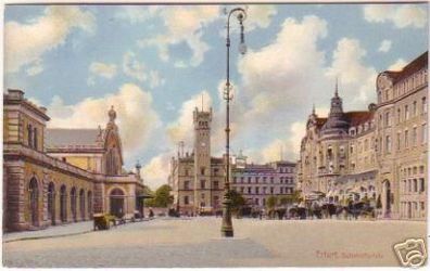 19194 Ak Erfurt Bahnhofsplatz mit Kutschen um 1920