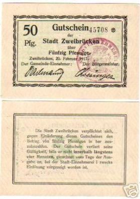 2 Banknoten Notgeld Stadt Zweibrücken 1917