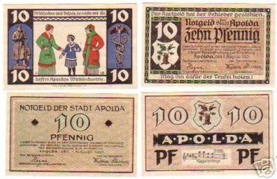 4 Banknoten Notgeld Stadt Apolda 1921