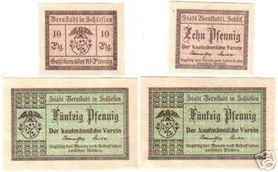 4 Banknoten Notgeld Stadt Bernstadt in Schlesien um1918