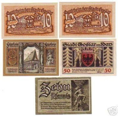 5 Banknoten Notgeld Stadt Goslar 1918-1920