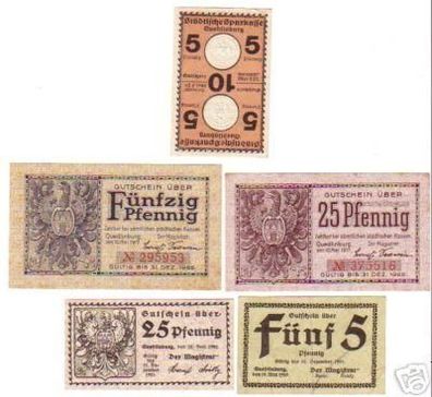 5 Banknoten Notgeld Stadt Quedlinburg 1917-19120