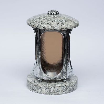 Grablampe Grablaterne Granit mit Rosette Schlesisch + 4 Ersatzgläser