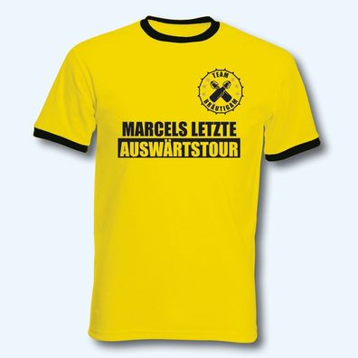 T-Shirt Retro-Shirt, letzte Auswärtstour, JGA, Wunschname, Dortmund