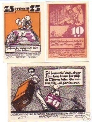 3 Banknoten Notgeld der Stadt Waren 1922