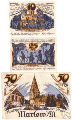 3 Banknoten Notgeld der Stadt Marlow 1922