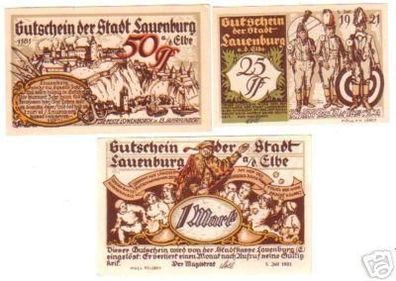 3 Banknoten Notgeld der Stadt Lauenburg an der Elbe