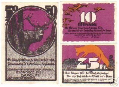 3 Banknoten Notgeld der Stadt Darguhn 1922