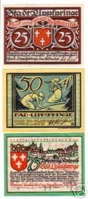 3 Banknoten Notgeld der Stadt Bad Lippspringe 1921