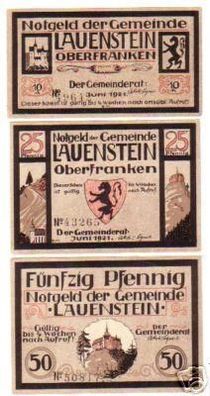3 Banknoten Notgeld der Gemeinde Lauenstein um 1920