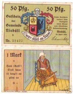 2 Banknoten Notgeld der Stadt Niebüll 1920