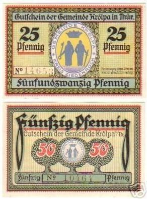 2 Banknoten Notgeld der Stadt Krölpa 1921
