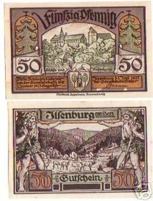2 Banknoten Notgeld der Stadt Ilsenburg 1921