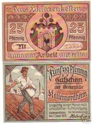 2 Banknoten Notgeld der Gemeinde Kaltennordheim 1919