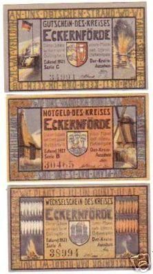 3 Banknoten Notgeld des Kreis Eckernförde 1921