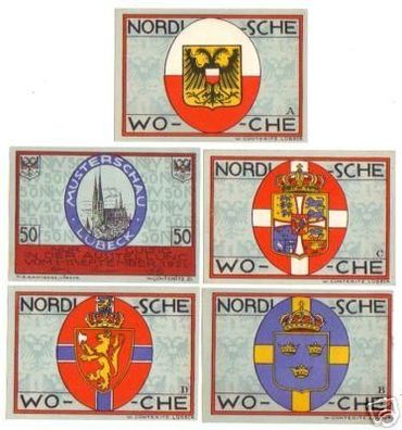 5 Banknoten Notgeld der Stadt Lübeck Musterschau 1921