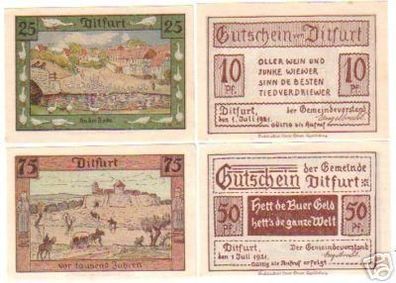 4 Banknoten Notgeld der Gemeinde Ditfurt 1921