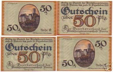 4 Banknoten Notgeld der Stadt Borna 1919