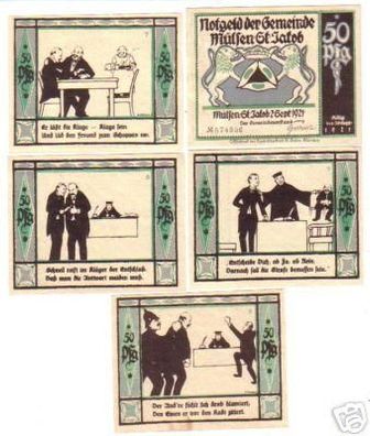 5 Banknoten Notgeld der Gemeinde Mülsen St.Jakob 1921