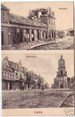 18720 Mehrbild Ak Lens Bahnhof, Marktplatz um 1915