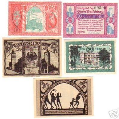 5 Banknoten Notgeld der Stadt Patschkau 1921